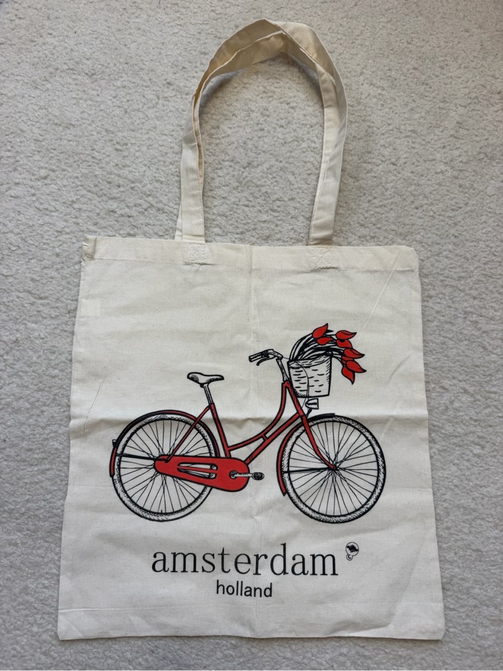 Amsterdam Holland Bicycle Tulip Canvas Tote Bag Red Bike Travel Souvenir
